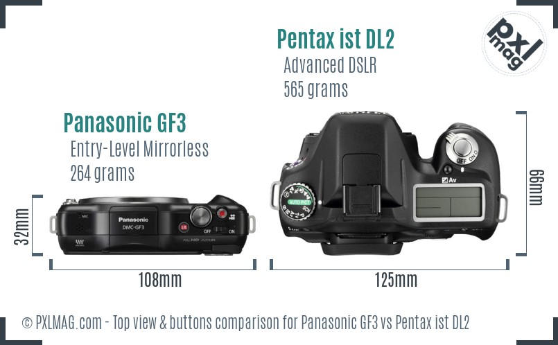 Panasonic GF3 vs Pentax ist DL2 top view buttons comparison