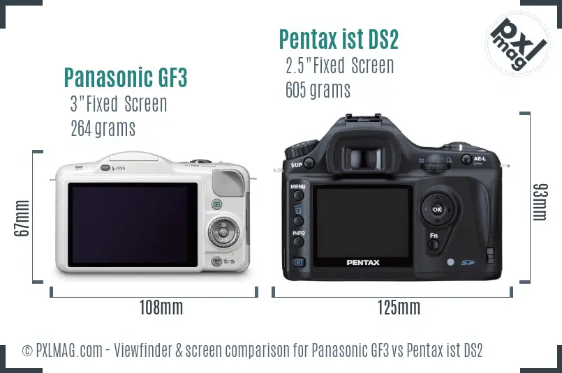 Panasonic GF3 vs Pentax ist DS2 Screen and Viewfinder comparison
