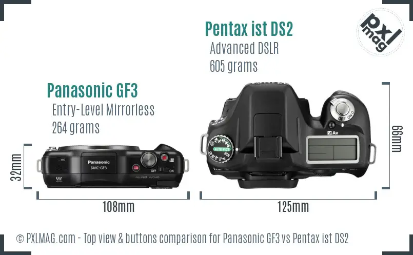 Panasonic GF3 vs Pentax ist DS2 top view buttons comparison