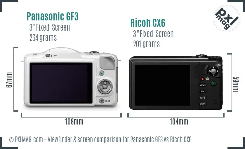 Panasonic GF3 vs Ricoh CX6 Screen and Viewfinder comparison