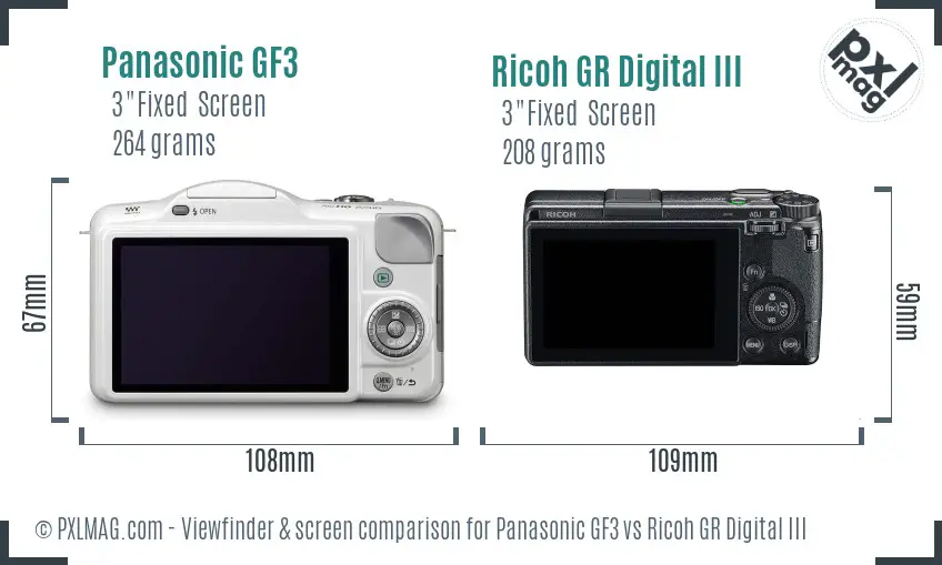 Panasonic GF3 vs Ricoh GR Digital III Screen and Viewfinder comparison