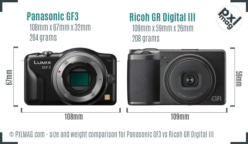 Panasonic GF3 vs Ricoh GR Digital III size comparison