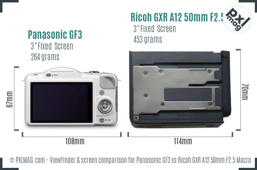 Panasonic GF3 vs Ricoh GXR A12 50mm F2.5 Macro Screen and Viewfinder comparison Panasonic GF3 vs Ricoh GXR A12 50mm F2.5 Macro Screen and Viewfinder comparison