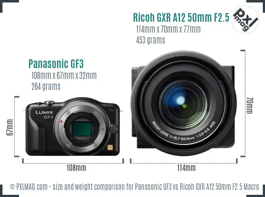Panasonic GF3 vs Ricoh GXR A12 50mm F2.5 Macro size comparison Panasonic GF3 vs Ricoh GXR A12 50mm F2.5 Macro size comparison