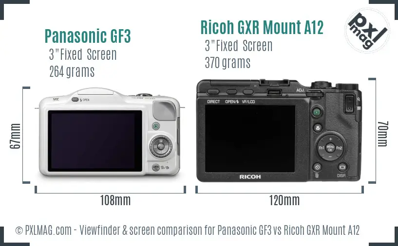 Panasonic GF3 vs Ricoh GXR Mount A12 Screen and Viewfinder comparison