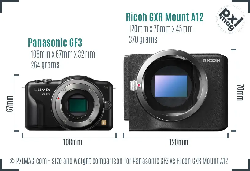 Panasonic GF3 vs Ricoh GXR Mount A12 size comparison