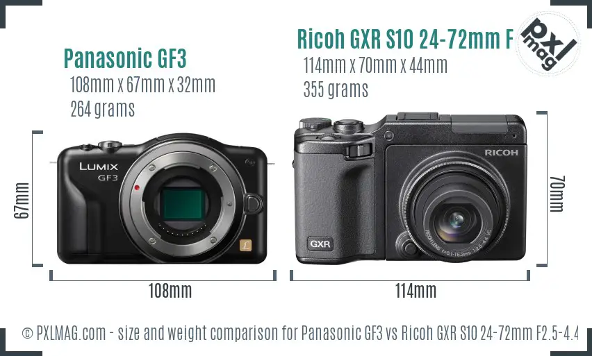 Panasonic GF3 vs Ricoh GXR S10 24-72mm F2.5-4.4 VC size comparison