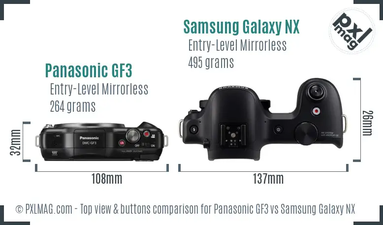 Panasonic GF3 vs Samsung Galaxy NX top view buttons comparison