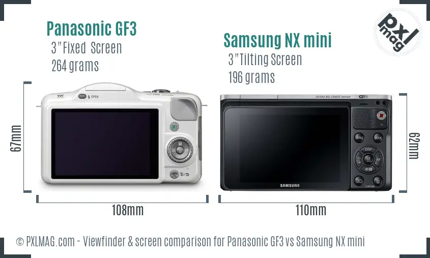 Panasonic GF3 vs Samsung NX mini Screen and Viewfinder comparison