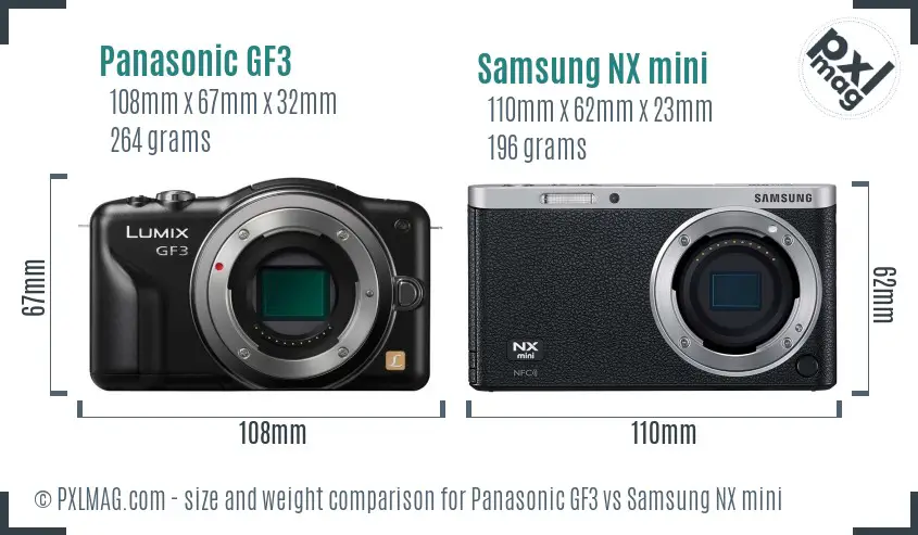 Panasonic GF3 vs Samsung NX mini size comparison