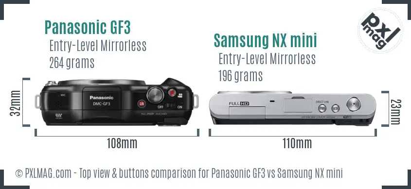 Panasonic GF3 vs Samsung NX mini top view buttons comparison