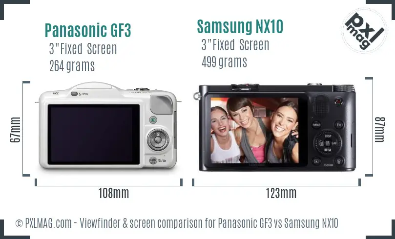 Panasonic GF3 vs Samsung NX10 Screen and Viewfinder comparison Panasonic GF3 vs Samsung NX10 Screen and Viewfinder comparison