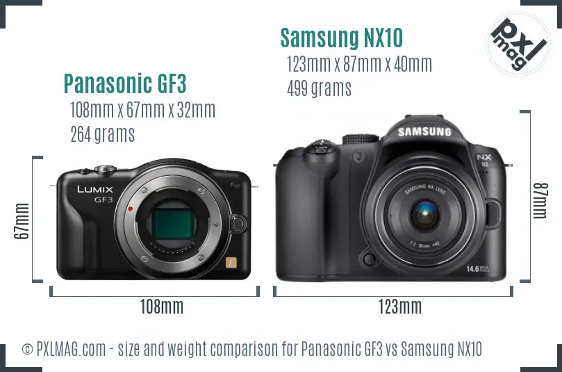 Panasonic GF3 vs Samsung NX10 size comparison Panasonic GF3 vs Samsung NX10 size comparison