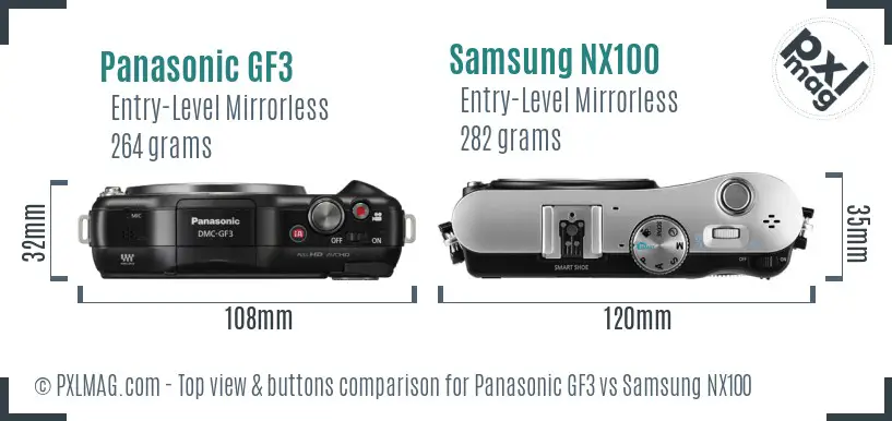 Panasonic GF3 vs Samsung NX100 top view buttons comparison Panasonic GF3 vs Samsung NX100 top view buttons comparison