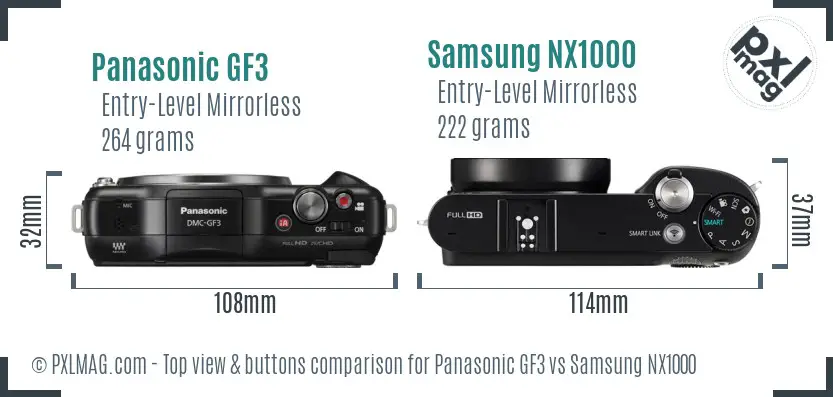 Panasonic GF3 vs Samsung NX1000 top view buttons comparison Panasonic GF3 vs Samsung NX1000 top view buttons comparison