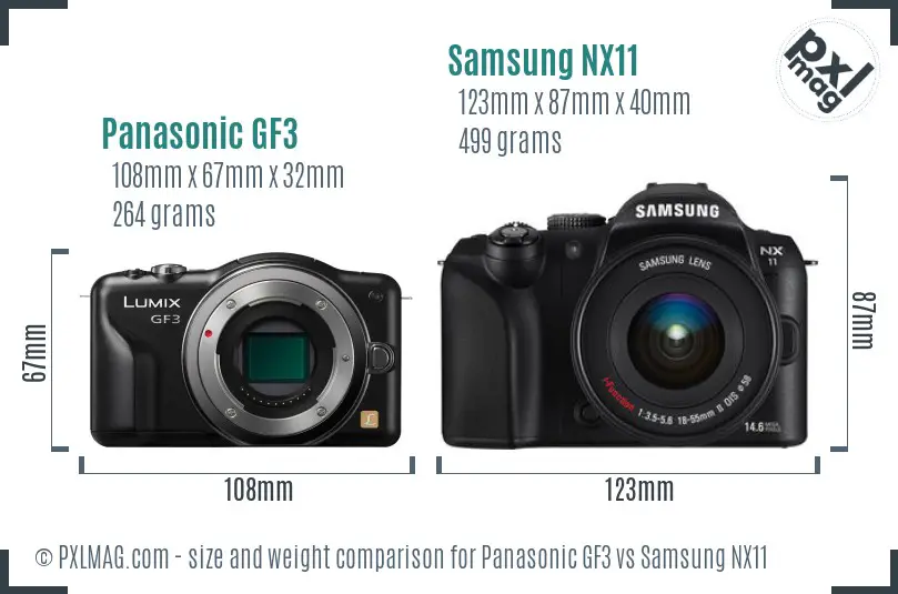 Panasonic GF3 vs Samsung NX11 size comparison Panasonic GF3 vs Samsung NX11 size comparison