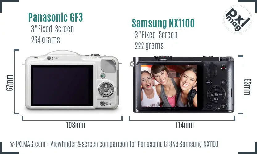 Panasonic GF3 vs Samsung NX1100 Screen and Viewfinder comparison