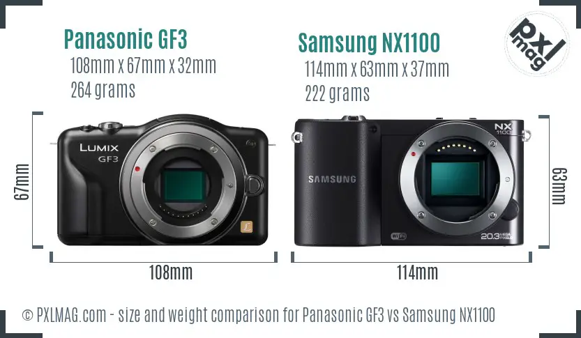 Panasonic GF3 vs Samsung NX1100 size comparison