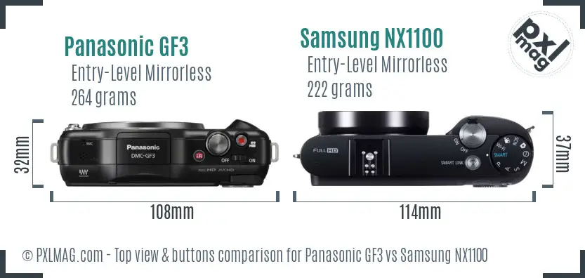 Panasonic GF3 vs Samsung NX1100 top view buttons comparison