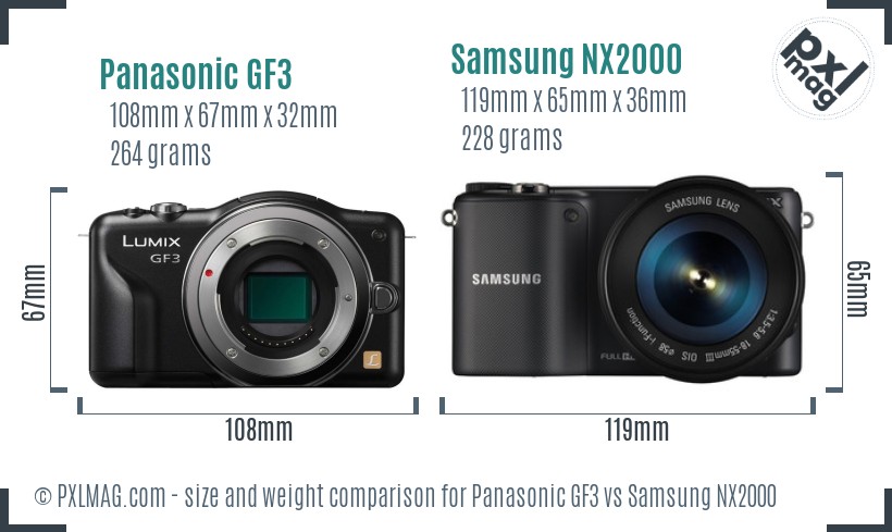 Panasonic GF3 vs Samsung NX2000 size comparison Panasonic GF3 vs Samsung NX2000 size comparison