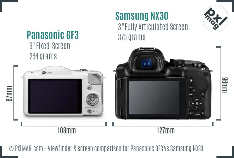 Panasonic GF3 vs Samsung NX30 Screen and Viewfinder comparison