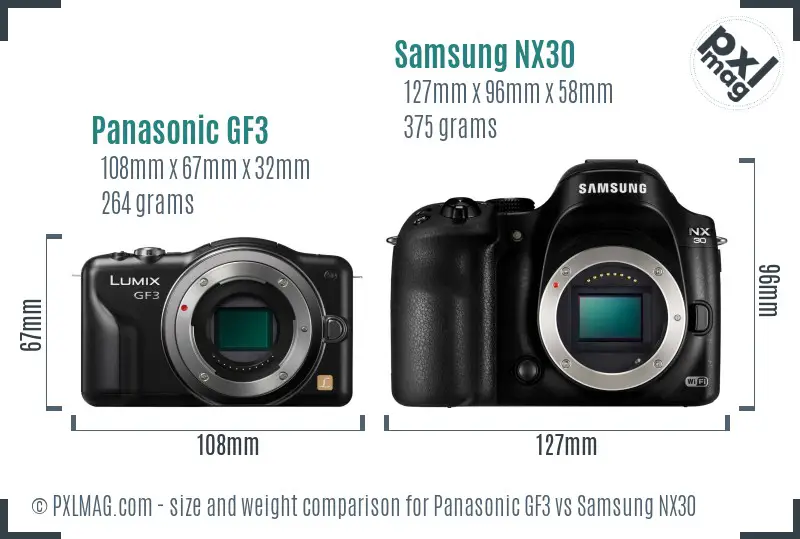 Panasonic GF3 vs Samsung NX30 size comparison