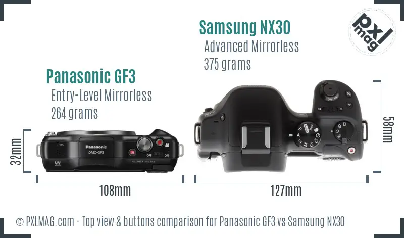 Panasonic GF3 vs Samsung NX30 top view buttons comparison