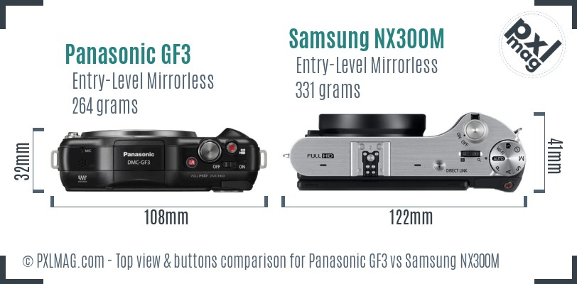 Panasonic GF3 vs Samsung NX300M top view buttons comparison