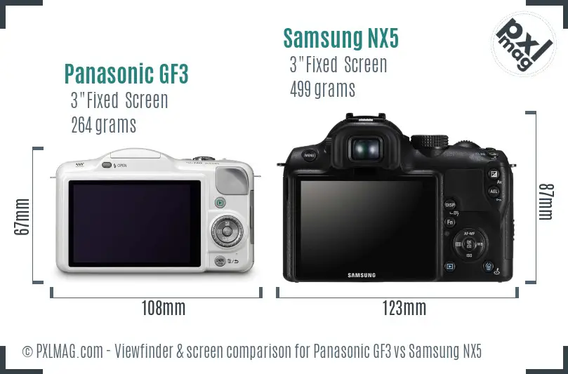 Panasonic GF3 vs Samsung NX5 Screen and Viewfinder comparison