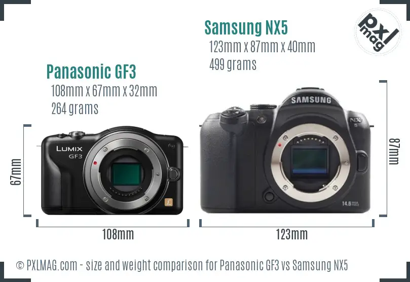 Panasonic GF3 vs Samsung NX5 size comparison