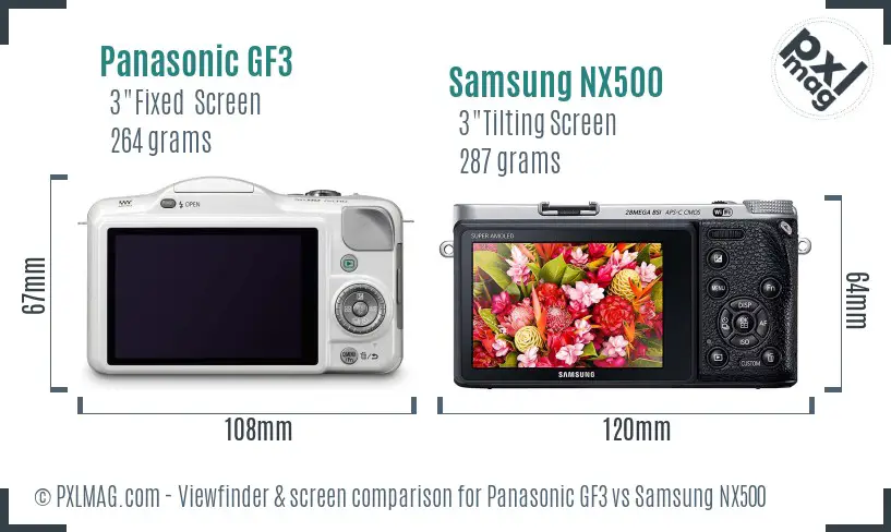 Panasonic GF3 vs Samsung NX500 Screen and Viewfinder comparison
