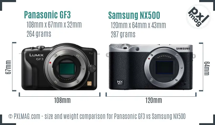 Panasonic GF3 vs Samsung NX500 size comparison