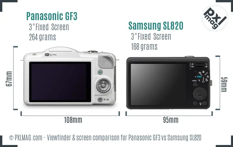 Panasonic GF3 vs Samsung SL820 Screen and Viewfinder comparison