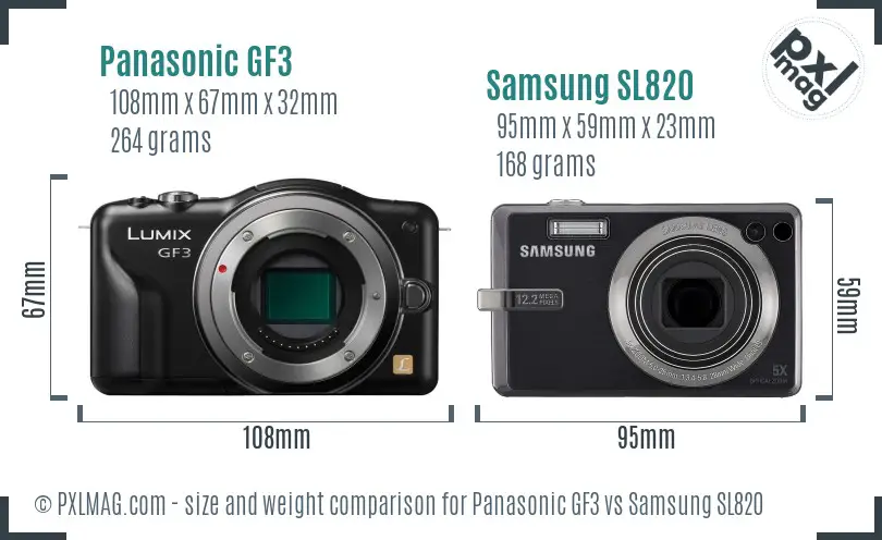 Panasonic GF3 vs Samsung SL820 size comparison