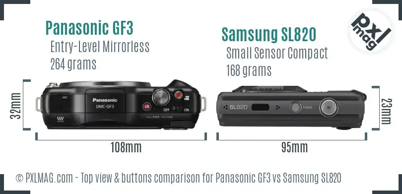 Panasonic GF3 vs Samsung SL820 top view buttons comparison