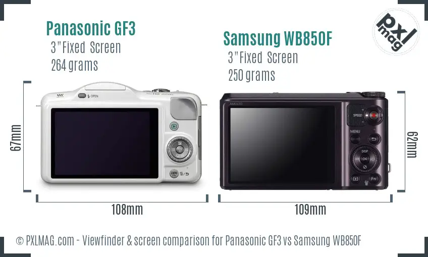 Panasonic GF3 vs Samsung WB850F Screen and Viewfinder comparison