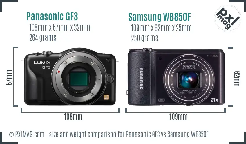 Panasonic GF3 vs Samsung WB850F size comparison