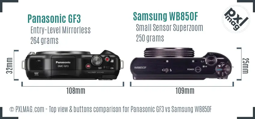 Panasonic GF3 vs Samsung WB850F top view buttons comparison