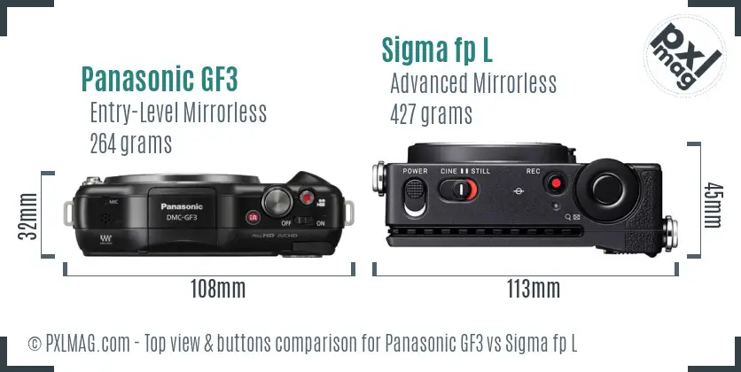 Panasonic GF3 vs Sigma fp L top view buttons comparison