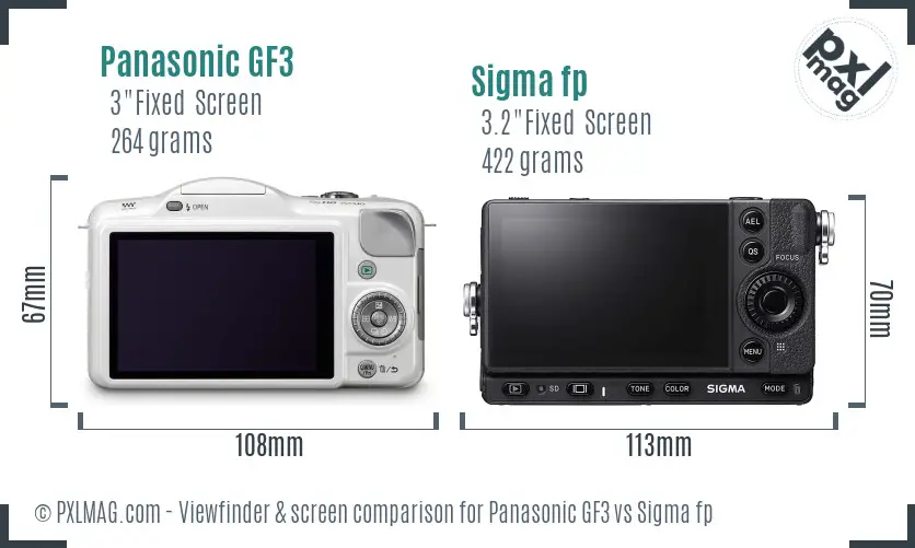 Back screen comparison of Panasonic GF3 and Sigma fp