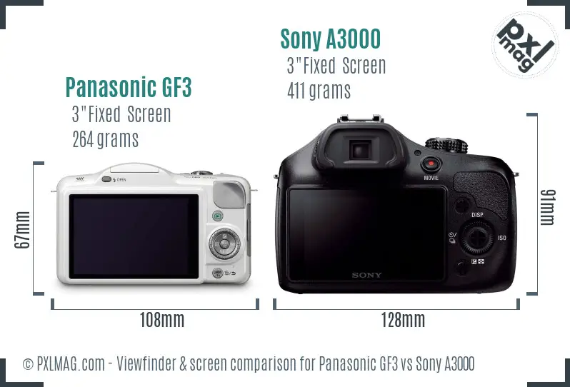 Panasonic GF3 vs Sony A3000 Screen and Viewfinder comparison