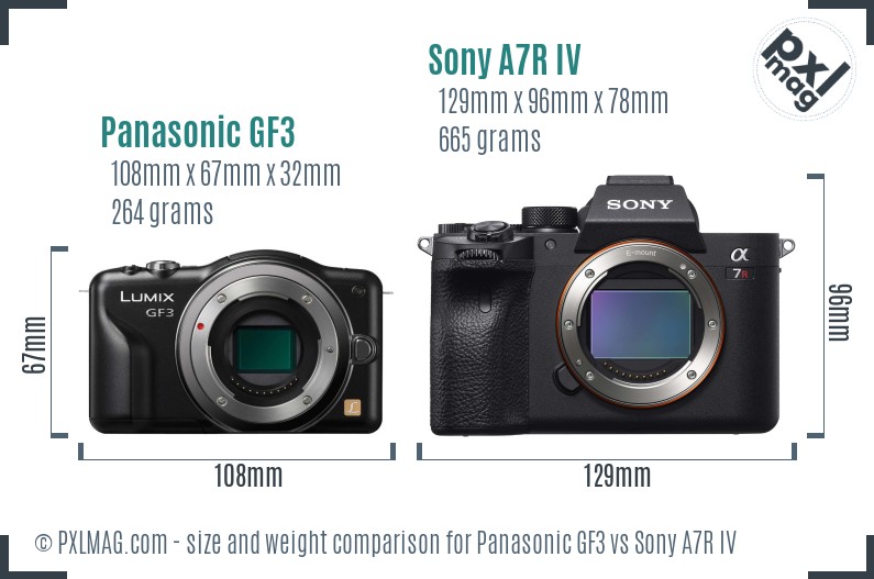 Panasonic GF3 vs Sony A7R IV size comparison