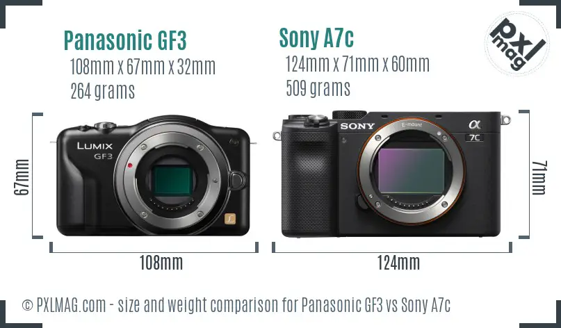 Panasonic GF3 vs Sony A7c size comparison