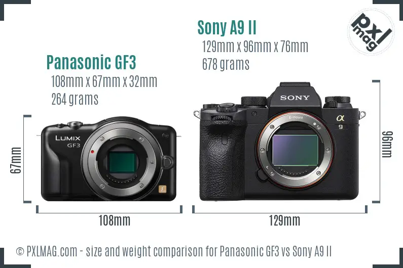 Panasonic GF3 vs Sony A9 II size comparison