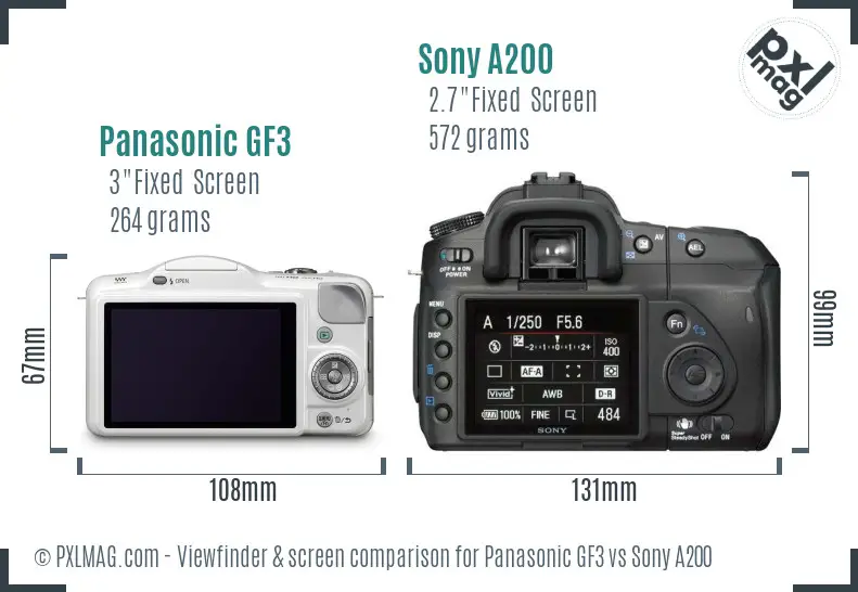 Panasonic GF3 vs Sony A200 Screen and Viewfinder comparison Panasonic GF3 vs Sony A200 Screen and Viewfinder comparison