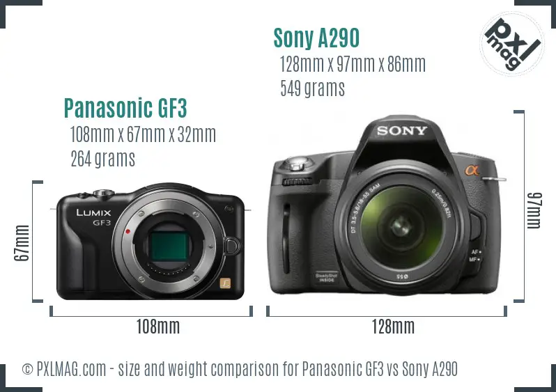 Panasonic GF3 vs Sony A290 size comparison Panasonic GF3 vs Sony A290 size comparison