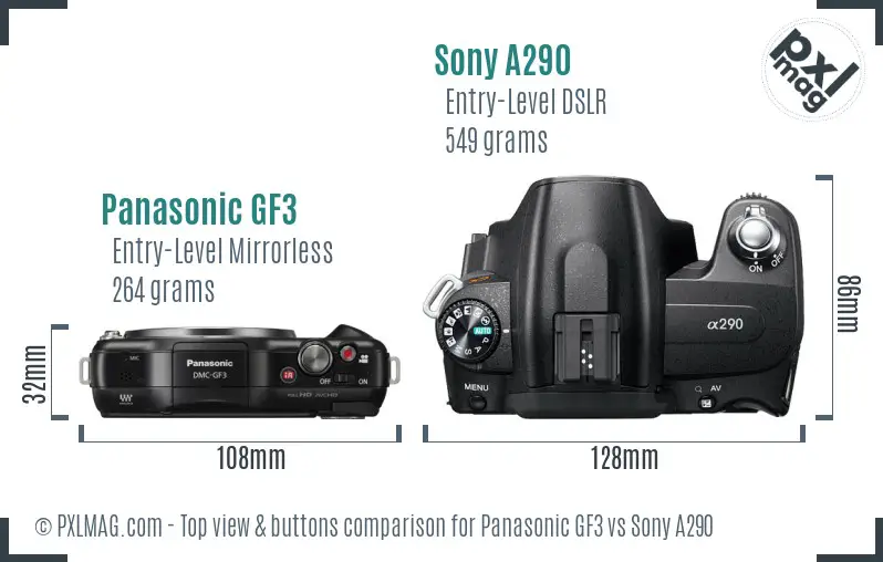 Panasonic GF3 vs Sony A290 top view buttons comparison Panasonic GF3 vs Sony A290 top view buttons comparison