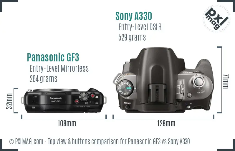 Panasonic GF3 vs Sony A330 top view buttons comparison Panasonic GF3 vs Sony A330 top view buttons comparison