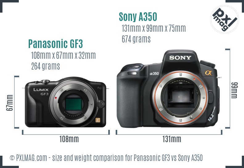 Panasonic GF3 vs Sony A350 size comparison Panasonic GF3 vs Sony A350 size comparison