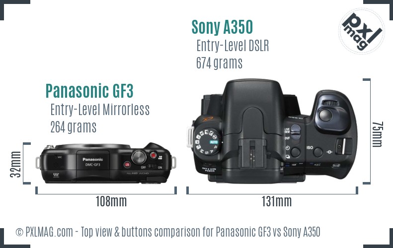 Panasonic GF3 vs Sony A350 top view buttons comparison